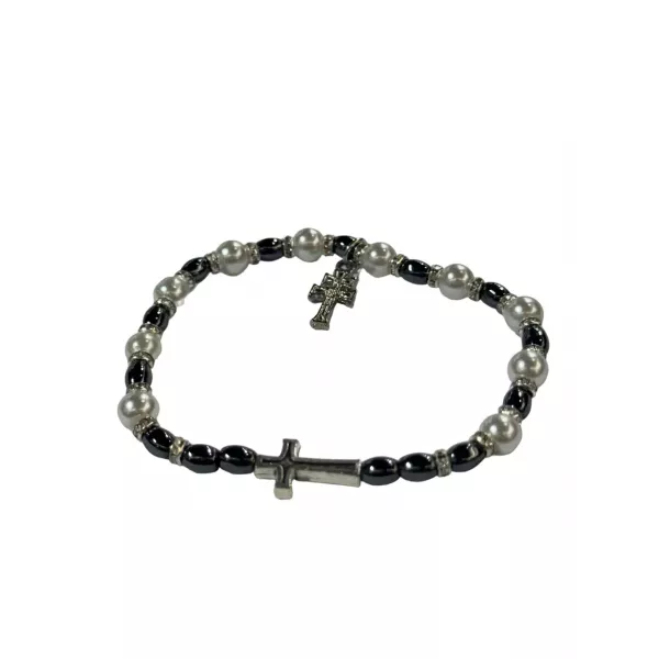 Pulsera Elastica de Ematites Y Perlas